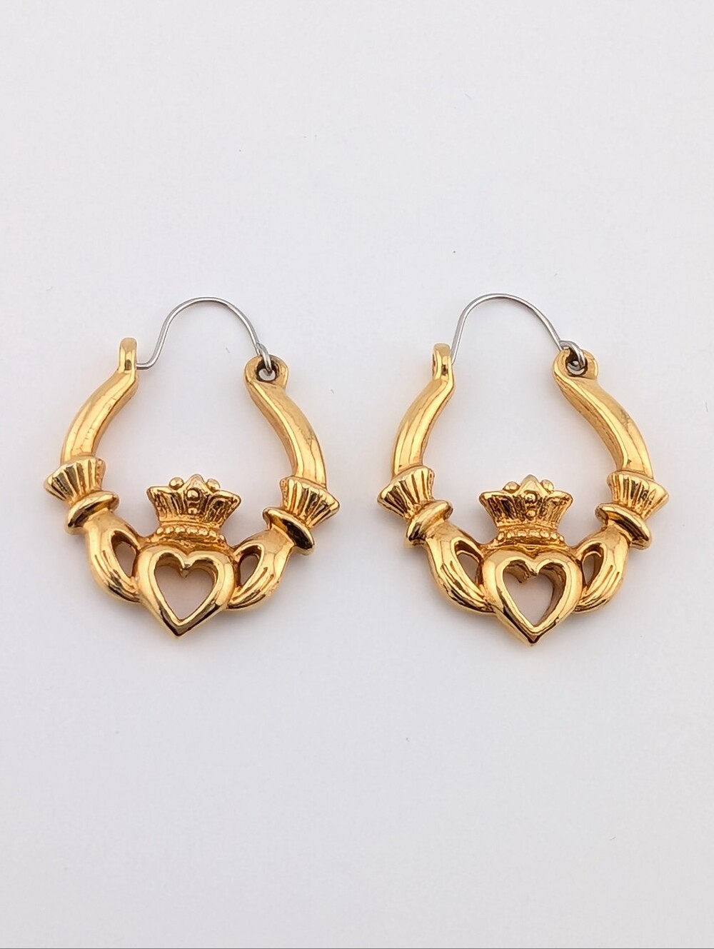 Vintage Gold Claddagh Hoop Earrings - Estate Jewelry